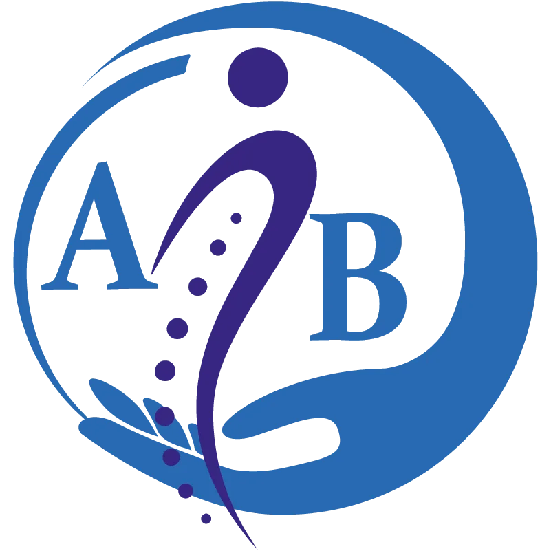 logotipo de Fisioterapia Ana Blázquez con iniciales A y B y símbolo de columna vertebral